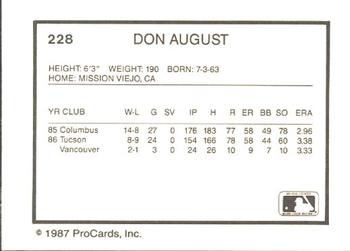 1987 ProCards #228 Don August Back