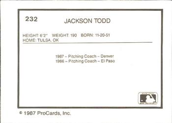 1987 ProCards #232 Jackson Todd Back