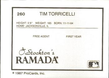 1987 ProCards #260 Tim Torricelli Back
