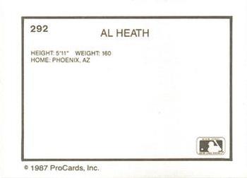 1987 ProCards #292 Al Heath Back