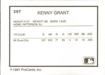 1987 ProCards #297 Kenny Grant Back