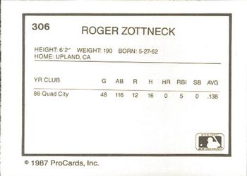 1987 ProCards #306 Roger Zottneck Back