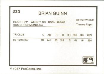 1987 ProCards #333 Brian Guinn Back
