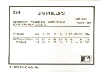 1987 ProCards #334 Jim Phillips Back