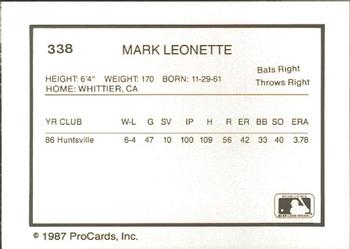 1987 ProCards #338 Mark Leonette Back