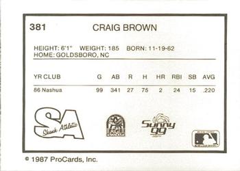 1987 ProCards #381 Craig Brown Back