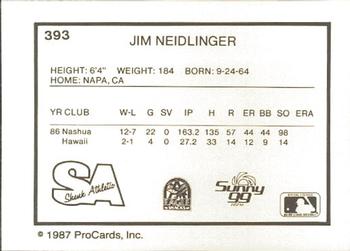 1987 ProCards #393 Jim Neidlinger Back