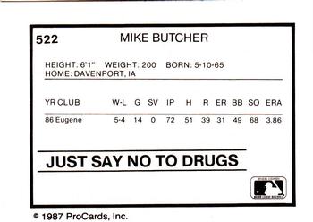 1987 ProCards #522 Mike Butcher Back