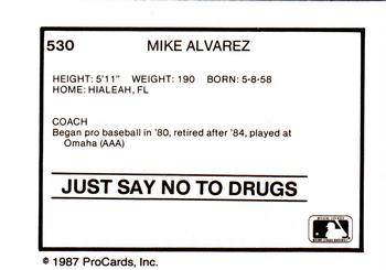 1987 ProCards #530 Mike Alvarez Back