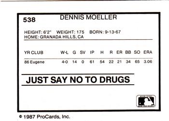 1987 ProCards #538 Dennis Moeller Back