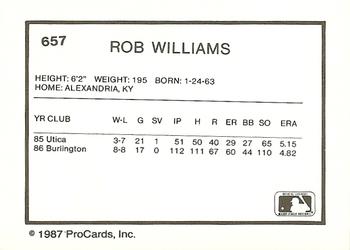 1987 ProCards #657 Rob Williams Back