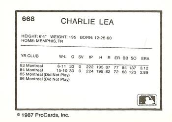 1987 ProCards #668 Charlie Lea Back