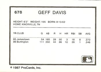 1987 ProCards #678 Geff Davis Back