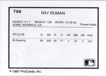 1987 ProCards #798 Ray Roman Back