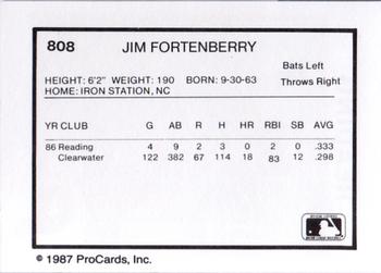 1987 ProCards #808 Jim Fortenberry Back