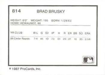 1987 ProCards #814 Brad Brusky Back