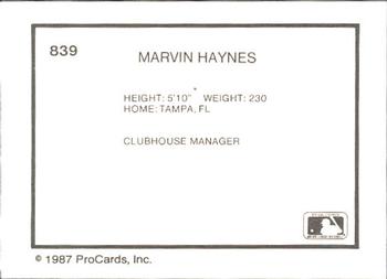 1987 ProCards #839 Marvin Haynes Back