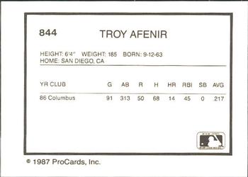 1987 ProCards #844 Troy Afenir Back