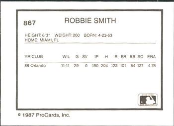 1987 ProCards #867 Robbie Smith Back