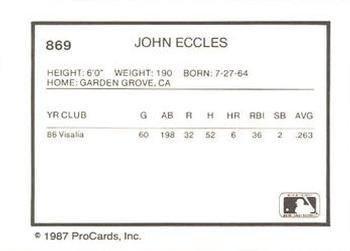 1987 ProCards #869 John Eccles Back