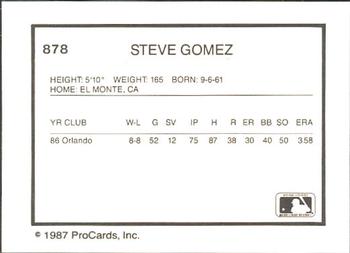 1987 ProCards #878 Steve Gomez Back