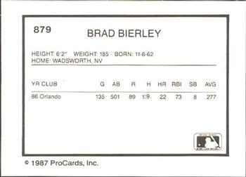 1987 ProCards #879 Brad Bierley Back