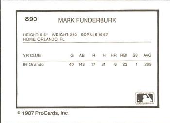 1987 ProCards #890 Mark Funderburk Back