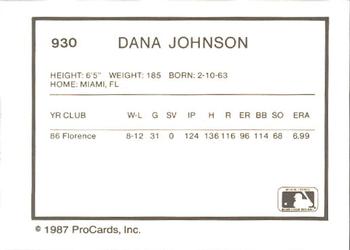 1987 ProCards #930 Dane Johnson Back