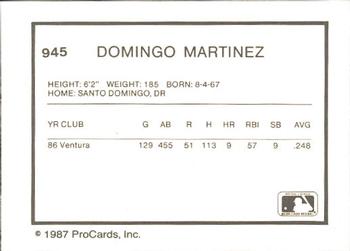 1987 ProCards #945 Domingo Martinez Back
