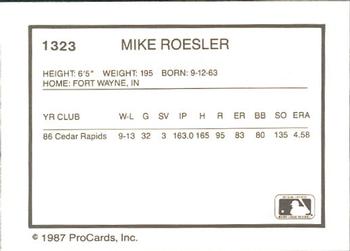 1987 ProCards #1323 Mike Roesler Back