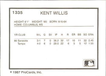 1987 ProCards #1335 Kent Willis Back