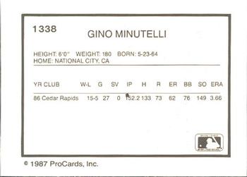 1987 ProCards #1338 Gino Minutelli Back