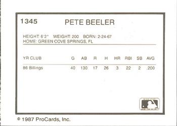 1987 ProCards #1345 Pete Beeler Back