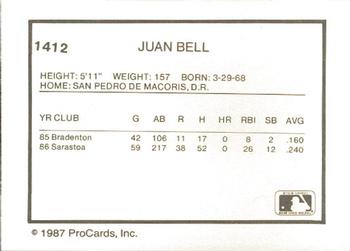 1987 ProCards #1412 Juan Bell Back