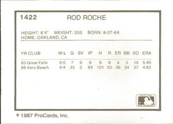 1987 ProCards #1422 Rod Roche Back