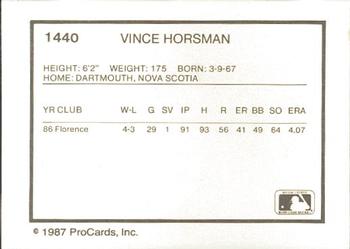 1987 ProCards #1440 Vince Horsman Back