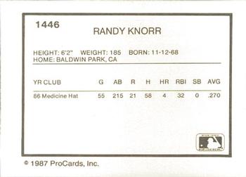 1987 ProCards #1446 Randy Knorr Back