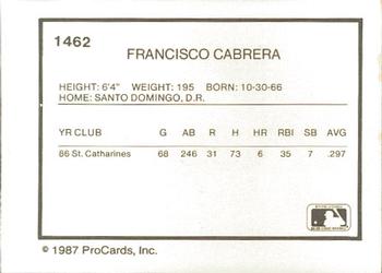 1987 ProCards #1462 Francisco Cabrera Back