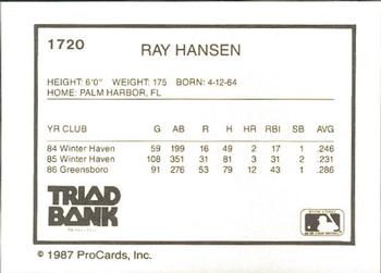 1987 ProCards #1720 Ray Hansen Back