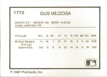 1987 ProCards #1772 Gus Meizoso Back