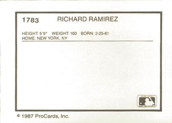 1987 ProCards #1783 Richard Ramirez Back