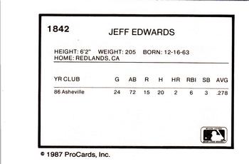 1987 ProCards #1842 Jeff Edwards Back
