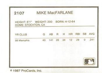 1987 ProCards #2107 Mike Macfarlane Back