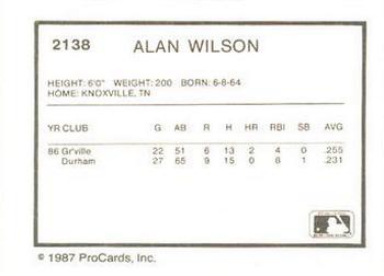 1987 ProCards #2138 Allen Wilson Back