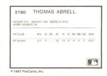 1987 ProCards #2160 Thomas Abrell Back