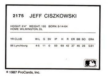 1987 ProCards #2175 Jeff Ciszkowski Back