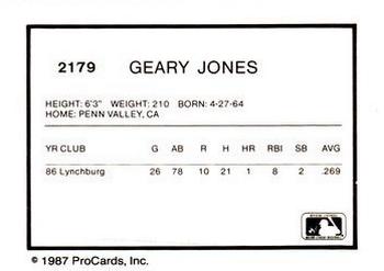 1987 ProCards #2179 Geary Jones Back
