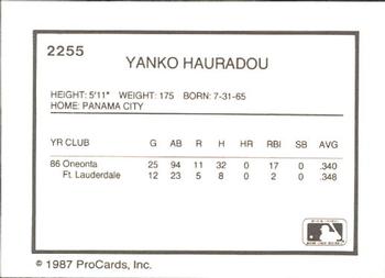 1987 ProCards #2255 Yanko Hauradou Back