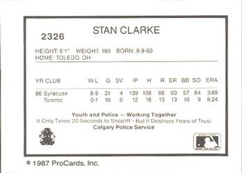 1987 ProCards #2326 Stan Clarke Back