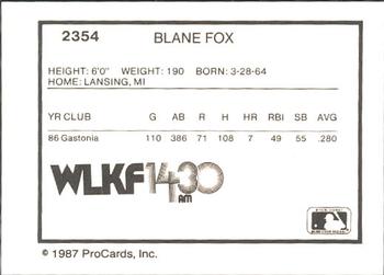 1987 ProCards #2354 Blane Fox Back